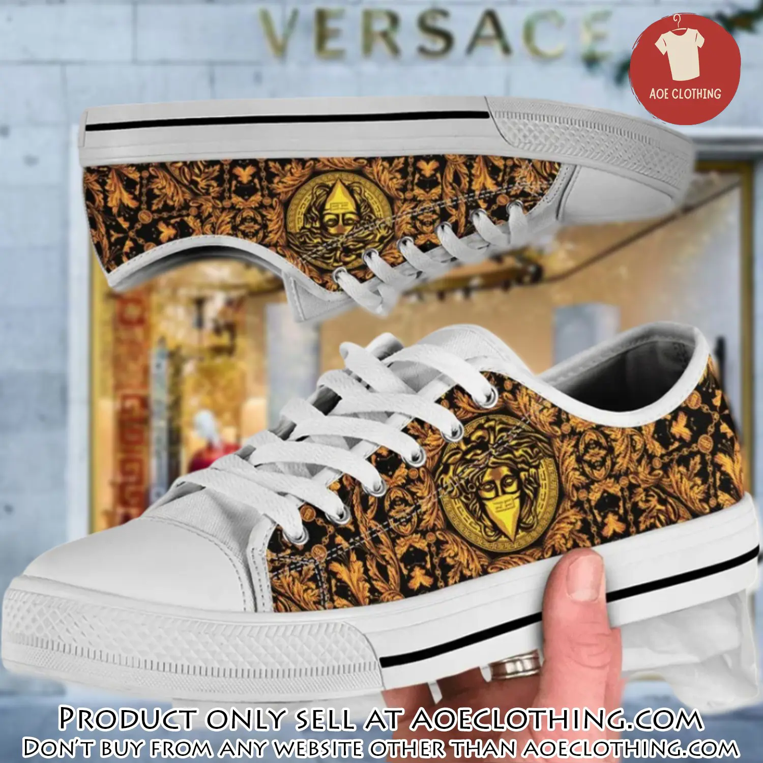 Versace medusa gold white low top canvas shoes luxury brand gifts for men women aoe1501761